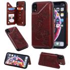 For iPhone XR Butterfly Embossing Pattern Shockproof Protective Case with Holder & Card Slots & Photo Frame(Brown) - 1