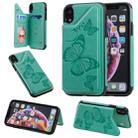 For iPhone XR Butterfly Embossing Pattern Shockproof Protective Case with Holder & Card Slots & Photo Frame(Green) - 1