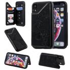 For iPhone XR Butterfly Embossing Pattern Shockproof Protective Case with Holder & Card Slots & Photo Frame(Black) - 1