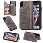 For iPhone XR Butterfly Embossing Pattern Shockproof Protective Case with Holder & Card Slots & Photo Frame(Gray) - 1