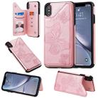 For iPhone XS Max Butterfly Embossing Pattern Shockproof Protective Case with Holder & Card Slots & Photo Frame(Rose Gold) - 1