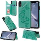 For iPhone XS Max Butterfly Embossing Pattern Shockproof Protective Case with Holder & Card Slots & Photo Frame(Green) - 1