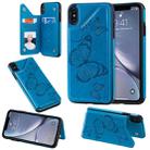 For iPhone XS Max Butterfly Embossing Pattern Shockproof Protective Case with Holder & Card Slots & Photo Frame(Blue) - 1