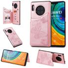 For Huawei Mate30 Pro Butterfly Embossing Pattern Shockproof Protective Case with Holder & Card Slots & Photo Frame(Rose Gold) - 1