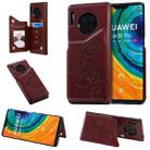 For Huawei Mate30 Pro Butterfly Embossing Pattern Shockproof Protective Case with Holder & Card Slots & Photo Frame(Brown) - 1