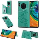 For Huawei Mate30 Pro Butterfly Embossing Pattern Shockproof Protective Case with Holder & Card Slots & Photo Frame(Green) - 1