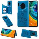 For Huawei Mate30 Pro Butterfly Embossing Pattern Shockproof Protective Case with Holder & Card Slots & Photo Frame(Blue) - 1