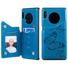 For Huawei Mate30 Pro Butterfly Embossing Pattern Shockproof Protective Case with Holder & Card Slots & Photo Frame(Blue) - 2