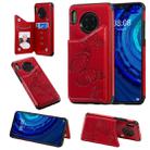 For Huawei Mate30 Butterfly Embossing Pattern Shockproof Protective Case with Holder & Card Slots & Photo Frame(Red) - 1