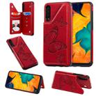 For Galaxy A50 Butterfly Embossing Pattern Shockproof Protective Case with Holder & Card Slots & Photo Frame(Red) - 1