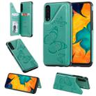 For Galaxy A50 Butterfly Embossing Pattern Shockproof Protective Case with Holder & Card Slots & Photo Frame(Green) - 1