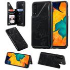For Galaxy A50 Butterfly Embossing Pattern Shockproof Protective Case with Holder & Card Slots & Photo Frame(Black) - 1