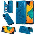For Galaxy A50 Butterfly Embossing Pattern Shockproof Protective Case with Holder & Card Slots & Photo Frame(Blue) - 1