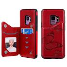 For Galaxy S9 Butterfly Embossing Pattern Shockproof Protective Case with Holder & Card Slots & Photo Frame(Red) - 1