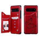 For Galaxy S10 5G Butterfly Embossing Pattern Shockproof Protective Case with Holder & Card Slots & Photo Frame(Red) - 1