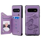 For Galaxy S10 Butterfly Embossing Pattern Shockproof Protective Case with Holder & Card Slots & Photo Frame(Purple) - 1