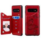 For Galaxy S10 Butterfly Embossing Pattern Shockproof Protective Case with Holder & Card Slots & Photo Frame(Red) - 1