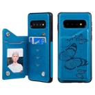 For Galaxy S10 Butterfly Embossing Pattern Shockproof Protective Case with Holder & Card Slots & Photo Frame(Blue) - 1