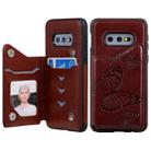 For Galaxy S10E Butterfly Embossing Pattern Shockproof Protective Case with Holder & Card Slots & Photo Frame(Brown) - 1