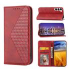 For Samsung Galaxy S23 5G Cubic Grid Calf Texture Magnetic Leather Phone Case(Red) - 1