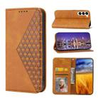 For Samsung Galaxy S23 5G Cubic Grid Calf Texture Magnetic Leather Phone Case(Yellow) - 1