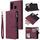 For Galaxy A21 Multifunctional Horizontal Flip Leather Case, with Card Slot & Holder & Zipper Wallet & Photo Frame(Red Wine) - 1