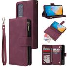 For Huawei P40 Multifunctional Horizontal Flip Leather Case, with Card Slot & Holder & Zipper Wallet & Photo Frame(Red Wine) - 1