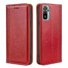 For Xiaomi Poco M5s 4G/Redmi Note 11 SE India Grid Texture Magnetic Flip Leather Phone Case(Red) - 1