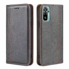 For Xiaomi Poco M5s 4G/Redmi Note 11 SE India Grid Texture Magnetic Flip Leather Phone Case(Grey) - 1