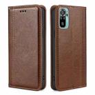 For Xiaomi Poco M5s 4G/Redmi Note 11 SE India Grid Texture Magnetic Flip Leather Phone Case(Brown) - 1