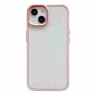 For iPhone 14 Clear Acrylic Soft TPU Phone Case with Metal Button(Pink) - 1