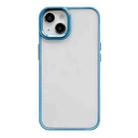 For iPhone 14 Clear Acrylic Soft TPU Phone Case with Metal Button(Sierra Blue) - 1