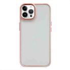 For iPhone 14 Pro Clear Acrylic Soft TPU Phone Case with Metal Button(Pink) - 1