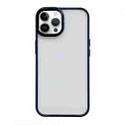 For iPhone 14 Pro Clear Acrylic Soft TPU Phone Case with Metal Button(Blue) - 1