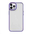 For iPhone 14 Pro Clear Acrylic Soft TPU Phone Case with Metal Button(Purple) - 1