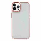 For iPhone 14 Pro Max Clear Acrylic Soft TPU Phone Case with Metal Button(Pink) - 1