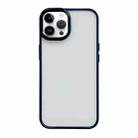 For iPhone 14 Pro Max Clear Acrylic Soft TPU Phone Case with Metal Button(Blue) - 1