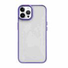 For iPhone 14 Pro Max Clear Acrylic Soft TPU Phone Case with Metal Button(Purple) - 1