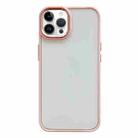 For iPhone 13 Pro Clear Acrylic Soft TPU Phone Case with Metal Button(Pink) - 1