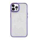 For iPhone 13 Pro Max Clear Acrylic Soft TPU Phone Case with Metal Button(Purple) - 1