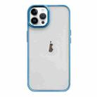 For iPhone 11 Pro Max Clear Acrylic Soft TPU Phone Case with Metal Button(Sierra Blue) - 1
