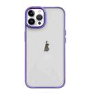 For iPhone 11 Pro Max Clear Acrylic Soft TPU Phone Case with Metal Button(Purple) - 1