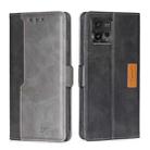 For Motorola Moto G72 4G Contrast Color Side Buckle Leather Phone Case(Black + Grey) - 1