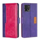 For Motorola Moto G72 4G Contrast Color Side Buckle Leather Phone Case(Purple + Rose Red) - 1