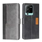 For vivo V25 Pro 5G Contrast Color Side Buckle Leather Phone Case(Black + Grey) - 1