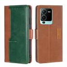 For vivo V25 Pro 5G Contrast Color Side Buckle Leather Phone Case(Light Brown + Green) - 1