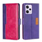 For Xiaomi Redmi Note 12 Pro 5G China Contrast Color Side Buckle Leather Phone Case(Purple + Rose Red) - 1
