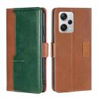 For Xiaomi Redmi Note 12 Pro+ China Contrast Color Side Buckle Leather Phone Case(Light Brown + Green) - 1