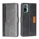 For Xiaomi Poco M5s 4G/Redmi Note 11 SE India Contrast Color Side Buckle Leather Phone Case(Black + Grey) - 1