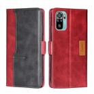 For Xiaomi Poco M5s 4G/Redmi Note 11 SE India Contrast Color Side Buckle Leather Phone Case(Red + Black) - 1